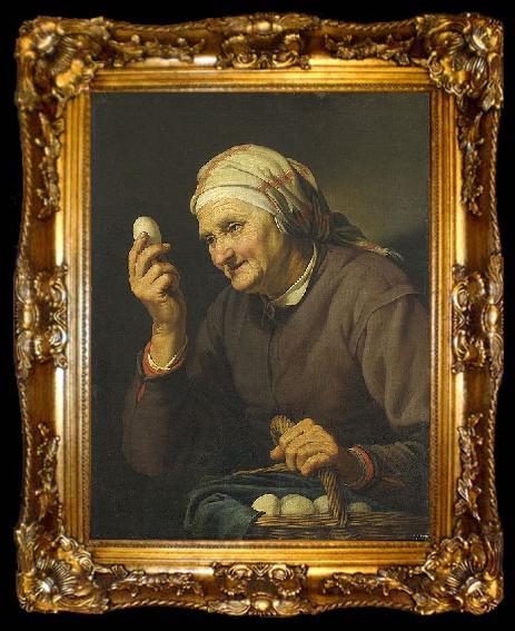 framed  Hendrick Bloemaert Old woman selling eggs., ta009-2